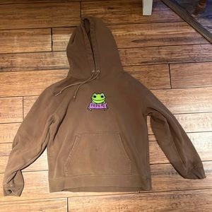 Obey Embroidered Frog Brown Hoodie, medium